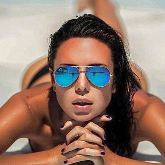 LIKE NEW RayBan Aviator RB3025 Blue Mirror Lenses Ray ban Sunglasses - Picture 10 of 10